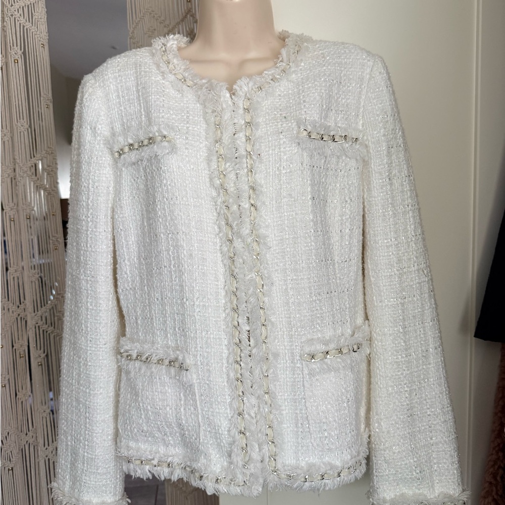 Boston Proper Ivory Bouclé Tweed Blazer